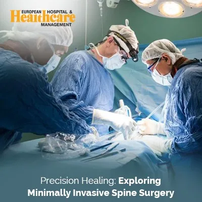 several surgeons performing invasive spine surgery with advanced technology.