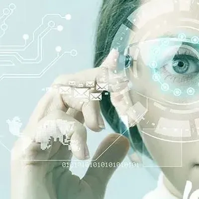 a woman holding a magnifying glass over her eye
