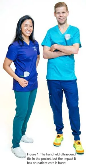 The handheld ultrasound fits in the pocket, but the impact it has on patient care in huge
