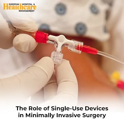 healthcare professional's hands using a medical device in invasive surgery