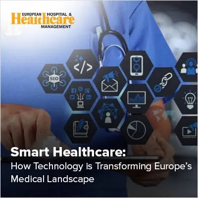 Healthcare professional with a stethoscope interacting with digital icons, symbolizing smart healthcare technology.