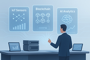 Digital pharmacy logistics dashboard showing analytics and AI tools