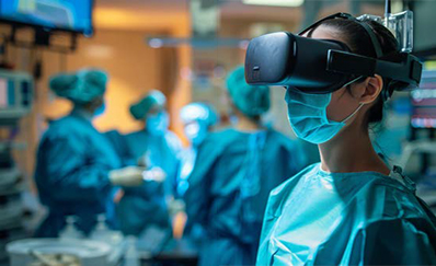 Surgeon using VR headset for training